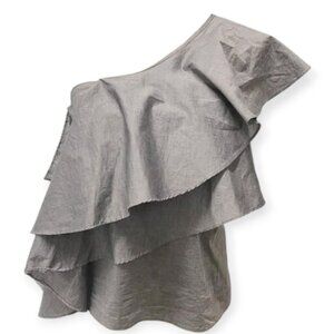 Milly Cascade Layered One Shoulder Ruffle Top Size 0 Gray